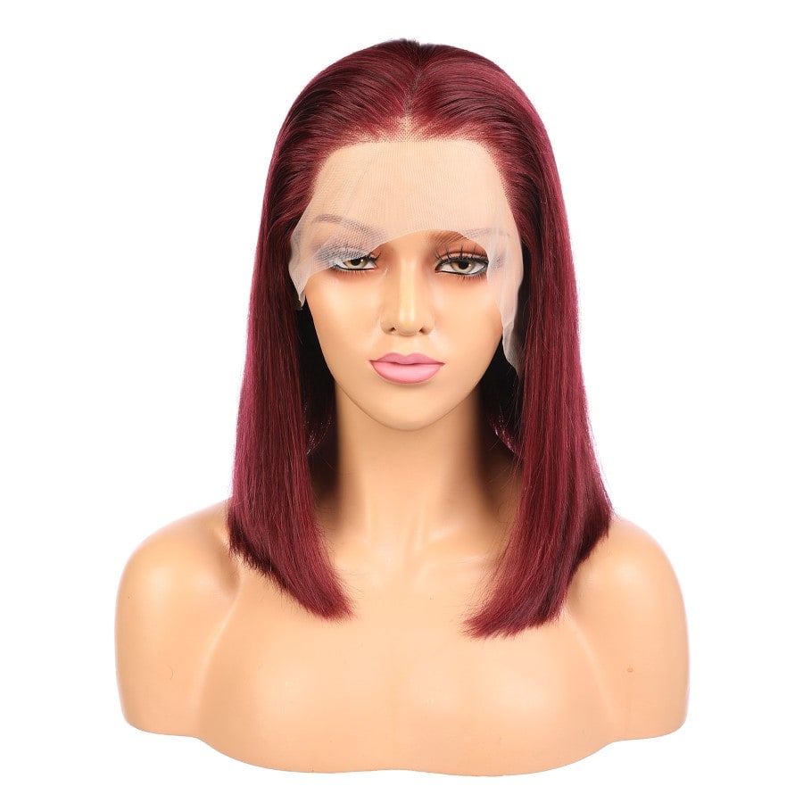 Everly - Short Burgundy Remy Human Hair Wig 14 Inches Bob Wig