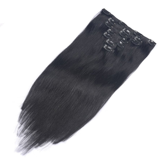 Jet Black #1 Seamless Clip-in Extensions - 100% Real Remy Human Hair