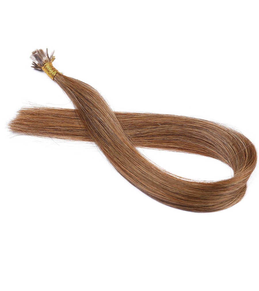 Extensiones de queratina preadheridas Fusion n.° 8 en color castaño claro, 20 gramos, 100 % cabello humano Remy real