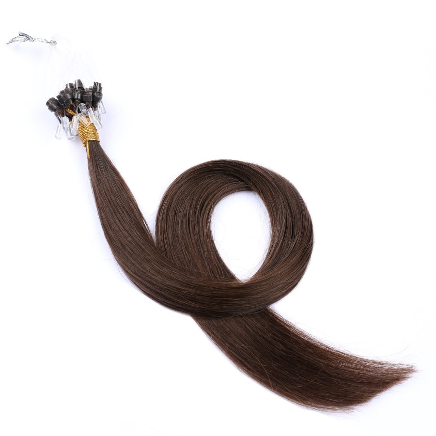 Extensiones de cabello con microcuentas en bucle, color marrón oscuro n.° 2, 20 gramos, 100 % cabello humano Remy real
