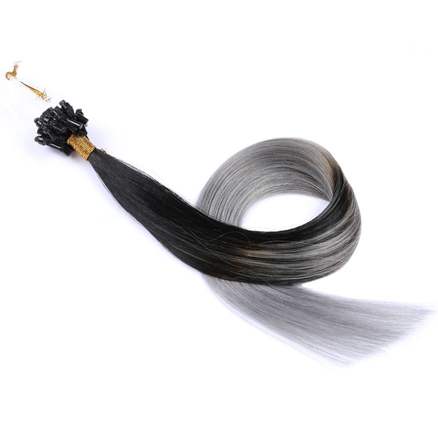 Ombre Gray Micro Loop Beads Hair Extensions, 20 grams, 100% Real Remy Human Hair