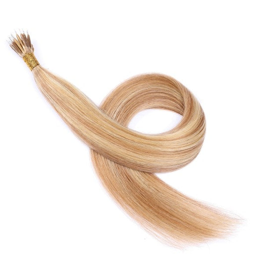 Extensions de cheveux avec anneaux nano en perles, brun miel et blond cendré #12/24, 20 grammes, 100 % vrais cheveux humains Remy