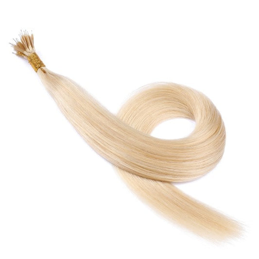 Extensions de cheveux avec perles Nano Rings #613, blond décoloré, 20 grammes, 100 % vrais cheveux humains Remy