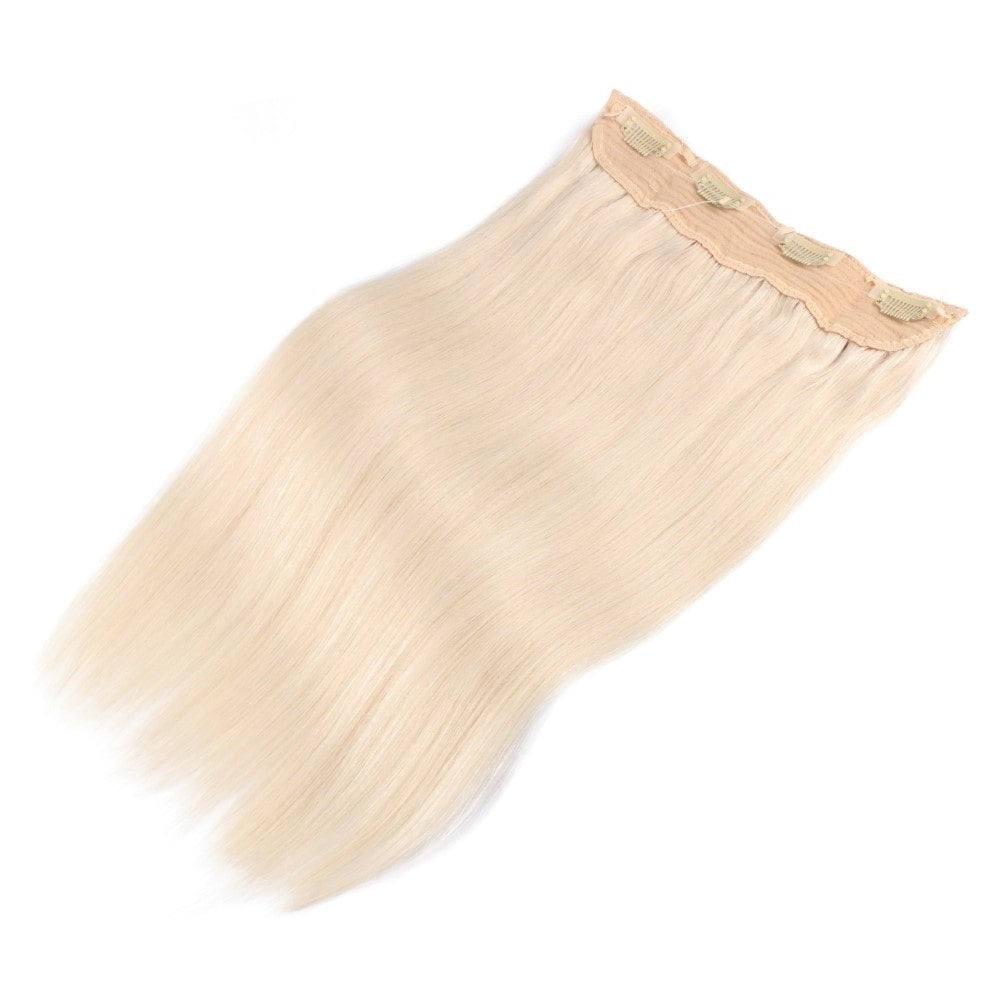 Extensiones de cabello rubio platino con alambre invisible: cabello humano Remy 100 % real