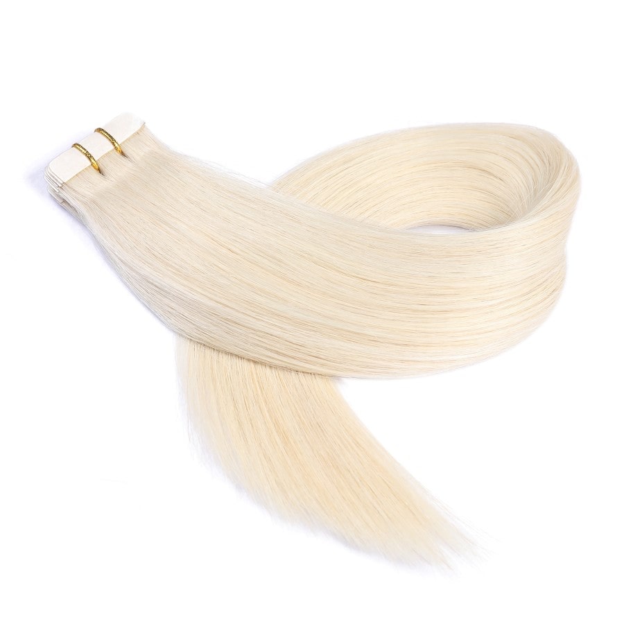 Extensions adhésives blondes platine, 20 trames, 45 grammes, 100 % cheveux humains Remy