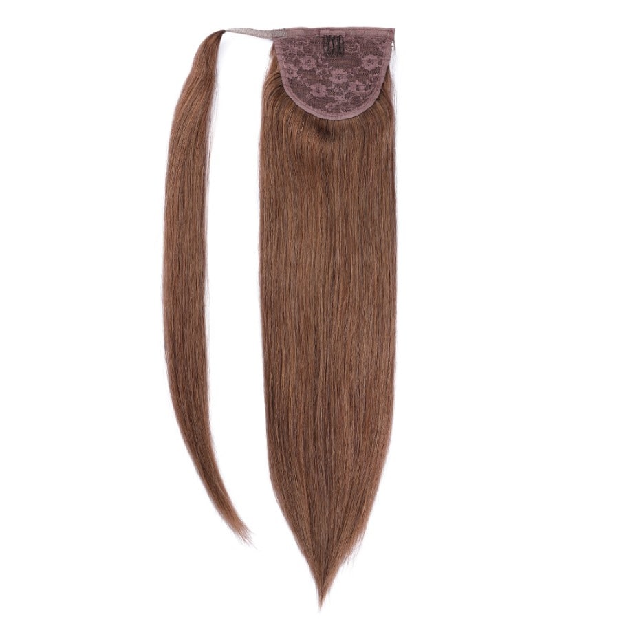 Extensions de cheveux queue de cheval châtain #6 - 100 % vrais cheveux humains Remy