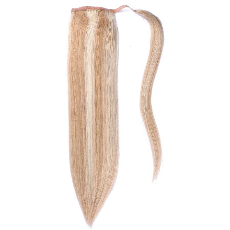 Extensions de cheveux queue de cheval blond fraise et blond décoloré #27/613 - 100 % vrais cheveux humains Remy