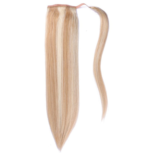 Extensions de cheveux queue de cheval blond fraise et blond décoloré #27/613 - 100 % vrais cheveux humains Remy
