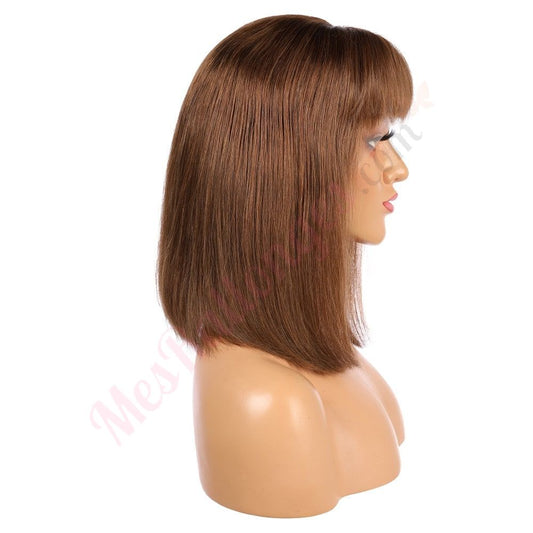 Ophelia #2 - Short Brunette Remy Human Hair Wig 14 Inches Bob Wig With Bang [Final Sale]