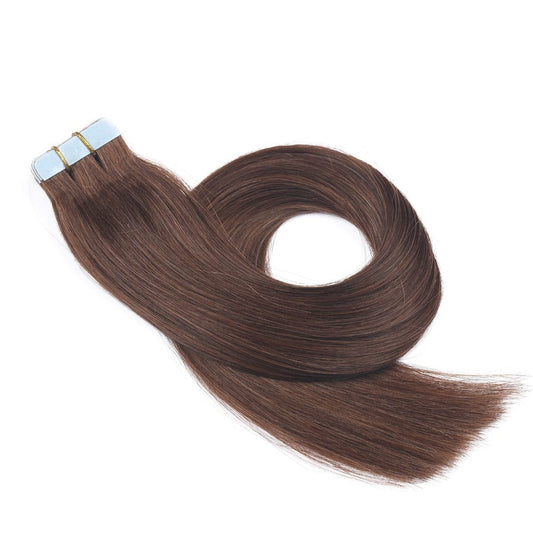Extensiones adhesivas de color marrón chocolate n.° 4, 20 tramas, 45 gramos, 100 % cabello humano Remy real