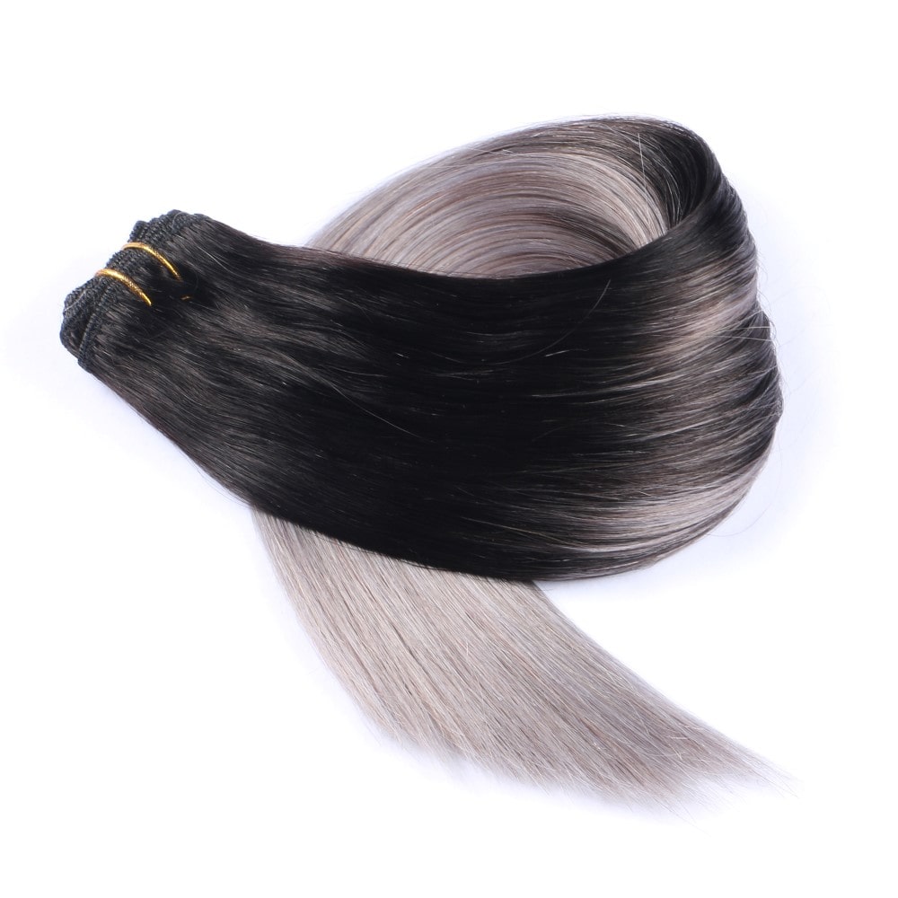Extension de cheveux tissés à coudre gris ombré, 100 % vrais cheveux humains Remy