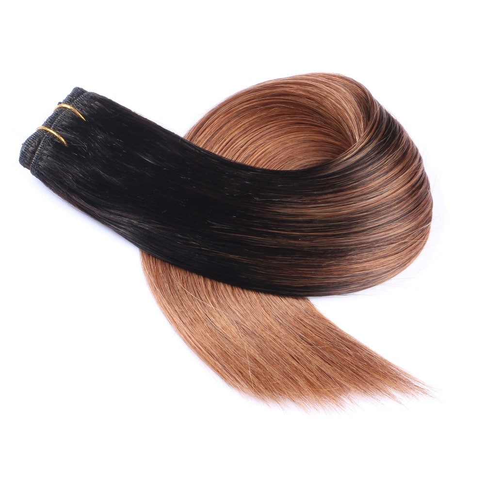 Extension de cheveux tissés à coudre marron ombré, 100 % vrais cheveux humains Remy