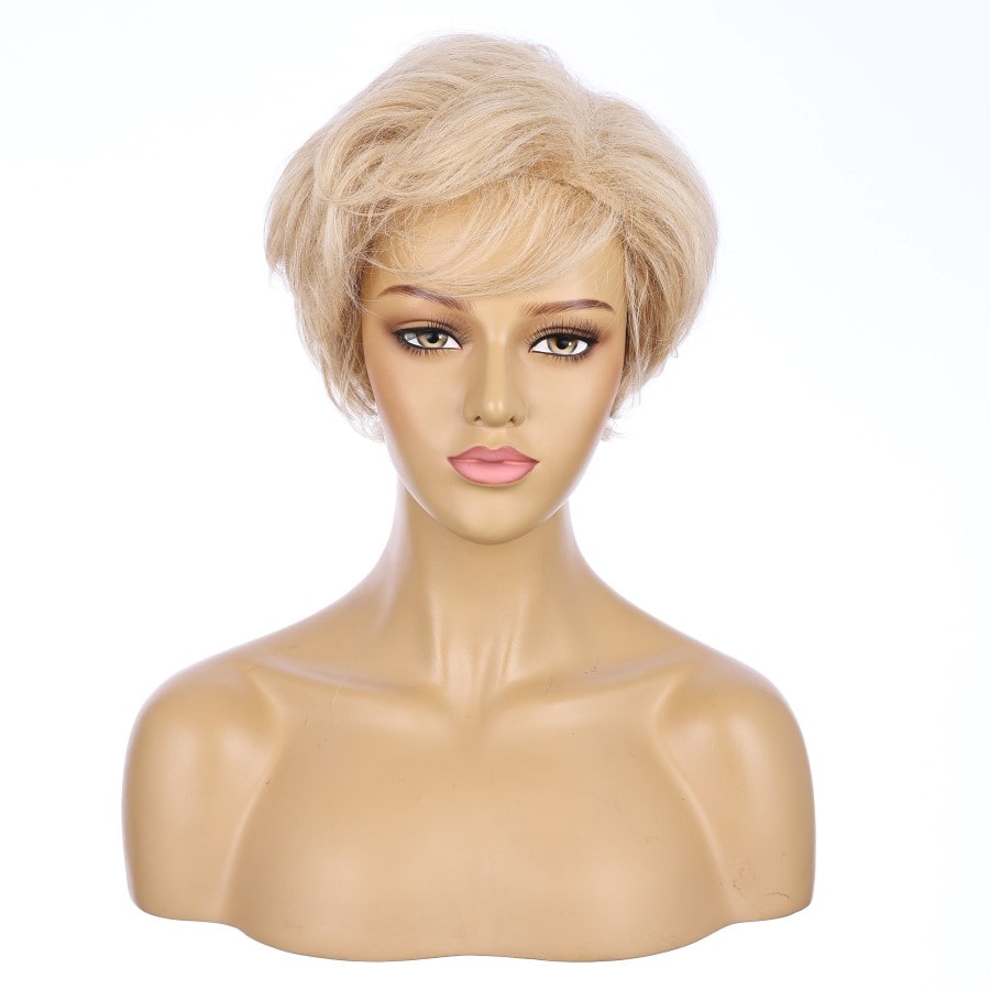 Perruque courte blonde beige 10 pouces 10 pouces cheveux humains Remy avec bang # 5-3