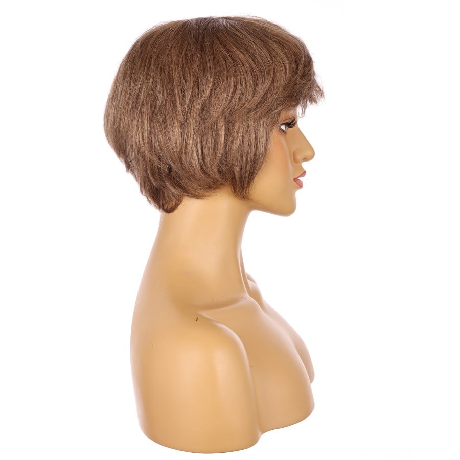 Peluca corta color marrón miel de 10 pulgadas, cabello humano Remy de 10 pulgadas con flequillo n.° 8-1
