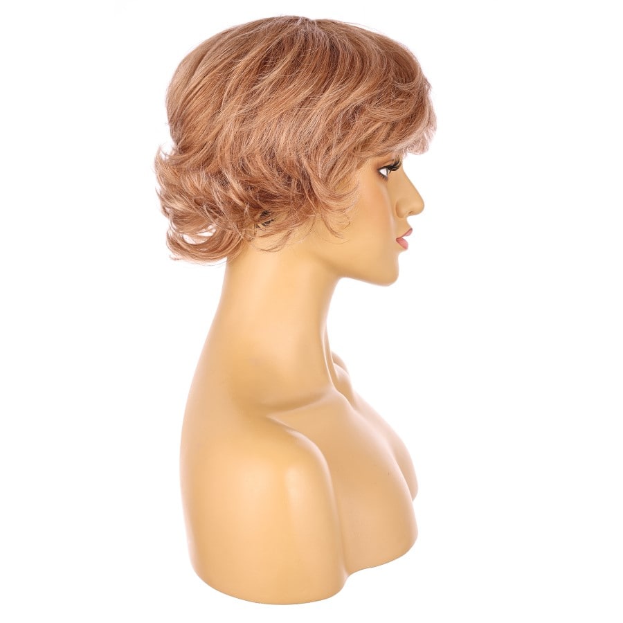 Perruque courte blonde cuivrée de 10 pouces, cheveux humains Remy avec frange # 10-3