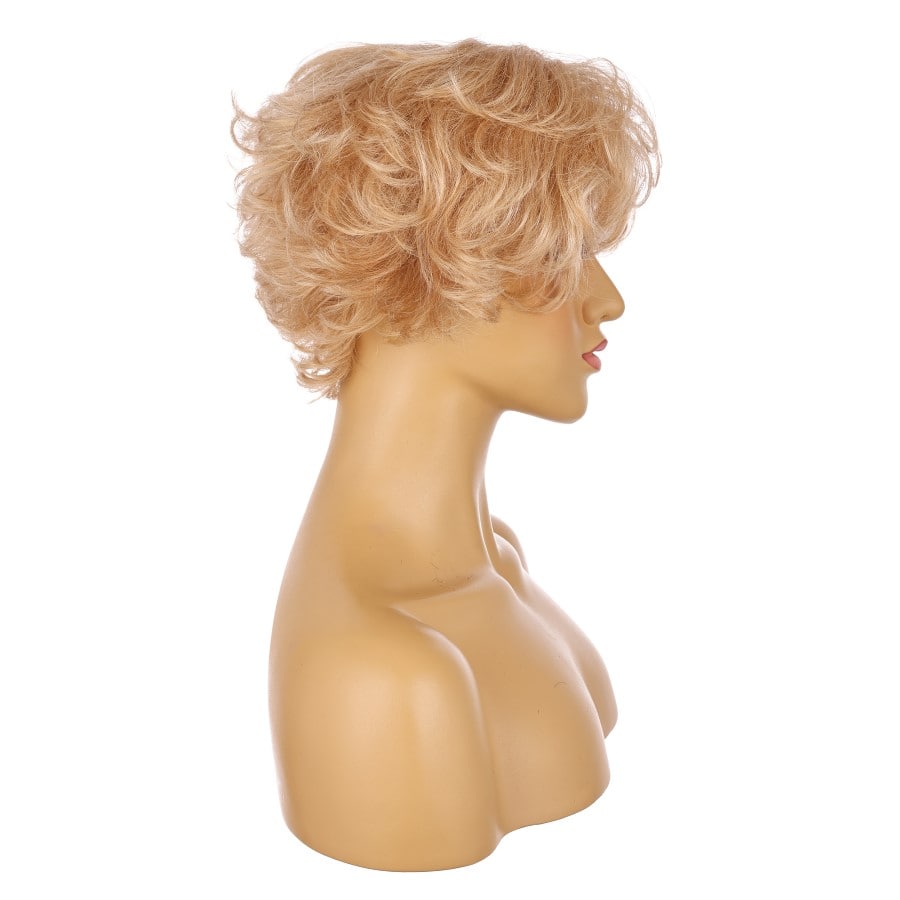 Perruque courte blonde dorée de 10 pouces, cheveux humains Remy avec frange # 4-3