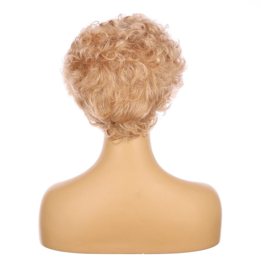 Perruque courte blonde claire de 10 pouces, cheveux humains Remy de 10 pouces avec frange # 3-3