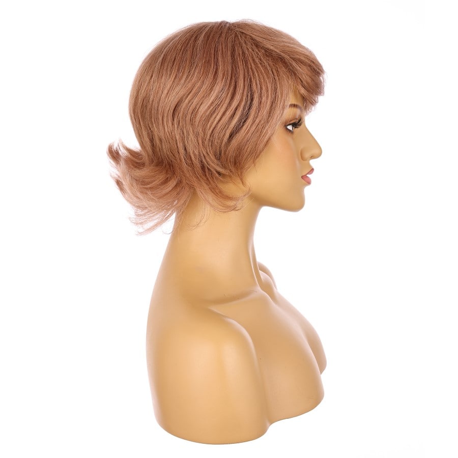 Perruque courte marron miel 10 pouces, cheveux humains Remy avec frange #2-3