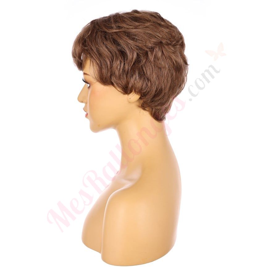 Peluca corta de 10" de color marrón chocolate, cabello humano Remy de 10 pulgadas con flequillo n.° 3-1