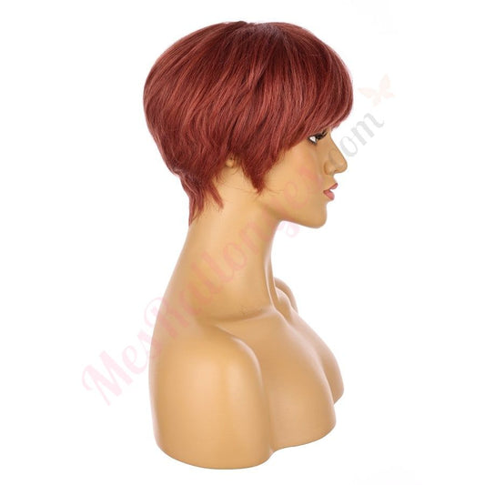10" Vintage Red Short Wig 10 inch Remy Human Hair with bang # 9-1