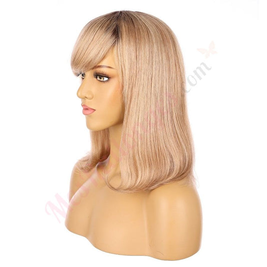14" Beige and Honey Blonde Short Wig 14 inch Remy Human Hair with bang # 11-2-14Inch