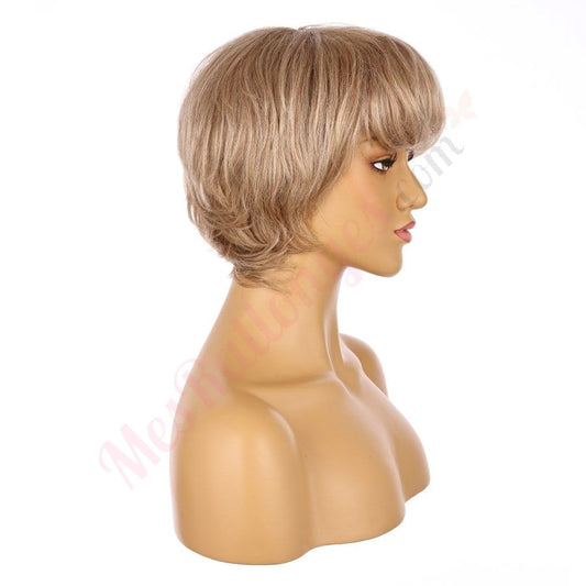 10" Dark Soft Golden Blonde Short Wig 10 inch Remy Human Hair with bang # 6-1