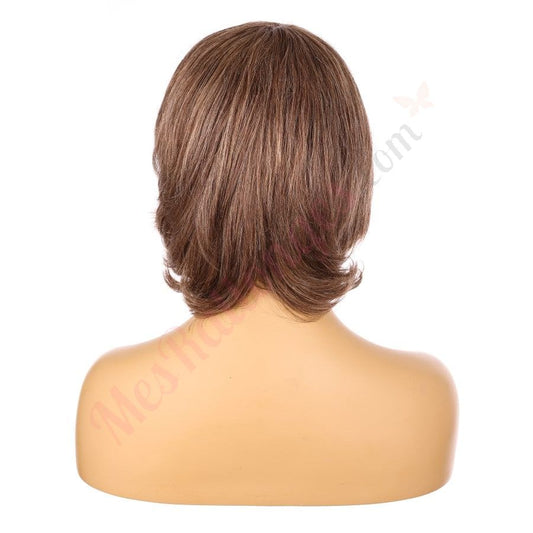 12" Brown & Blonde Highlighted Short Wig 12 inch Remy Human Hair with bang # 5-1-12inch