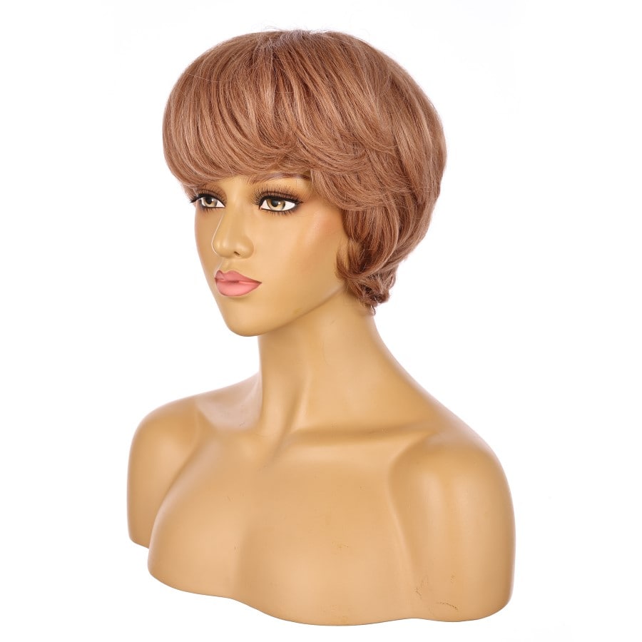 Perruque courte marron doré de 10 pouces, cheveux humains Remy avec frange, 10 pouces, # numh1912050