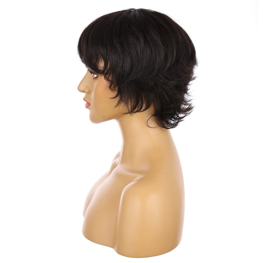 Perruque courte brune noire de 10 pouces, cheveux humains Remy avec frange, # TD-044