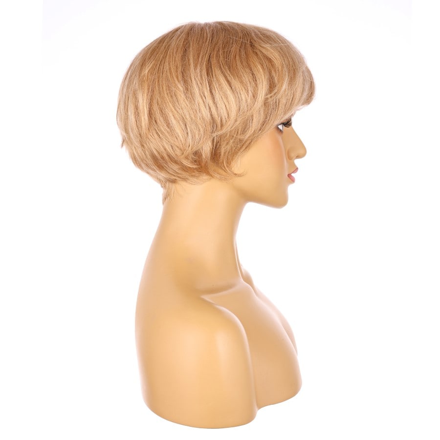 Peluca corta de 10" de color rubio fresa, cabello humano Remy de 10 pulgadas con flequillo # numh1912061