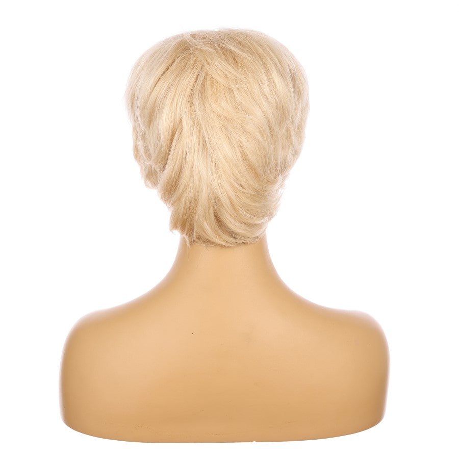 Perruque courte blonde décolorée de 10 pouces, cheveux humains Remy de 10 pouces avec bang # TD-068-14