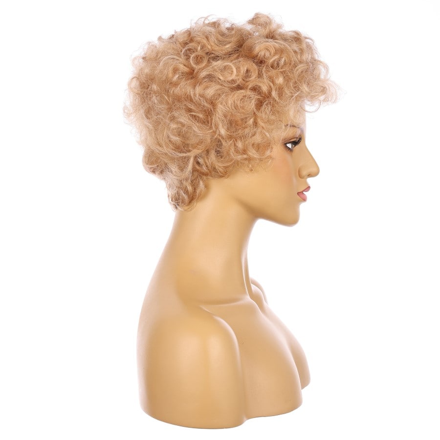 Perruque courte blonde claire de 10 pouces, cheveux humains Remy de 10 pouces avec frange # 3-3