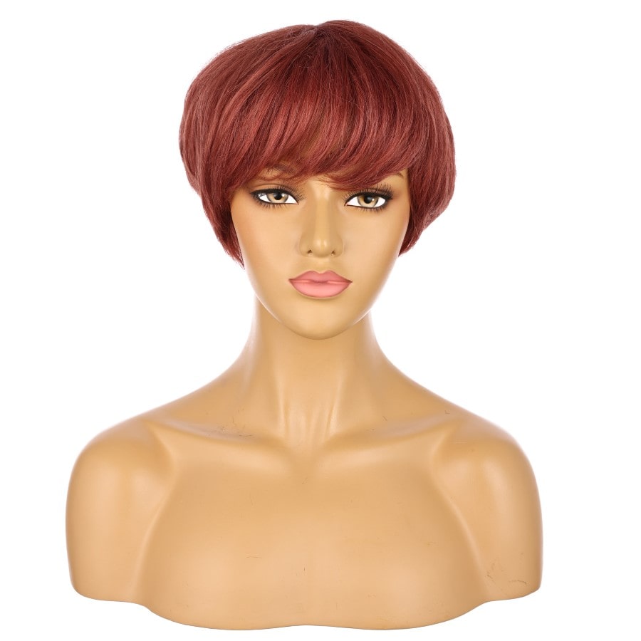 Perruque courte rouge vintage 10 pouces 10 pouces cheveux humains Remy avec bang # 9-1