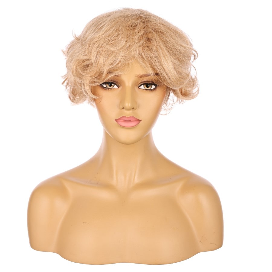 Perruque courte blonde dorée de 10 pouces, cheveux humains Remy avec frange # 4-3