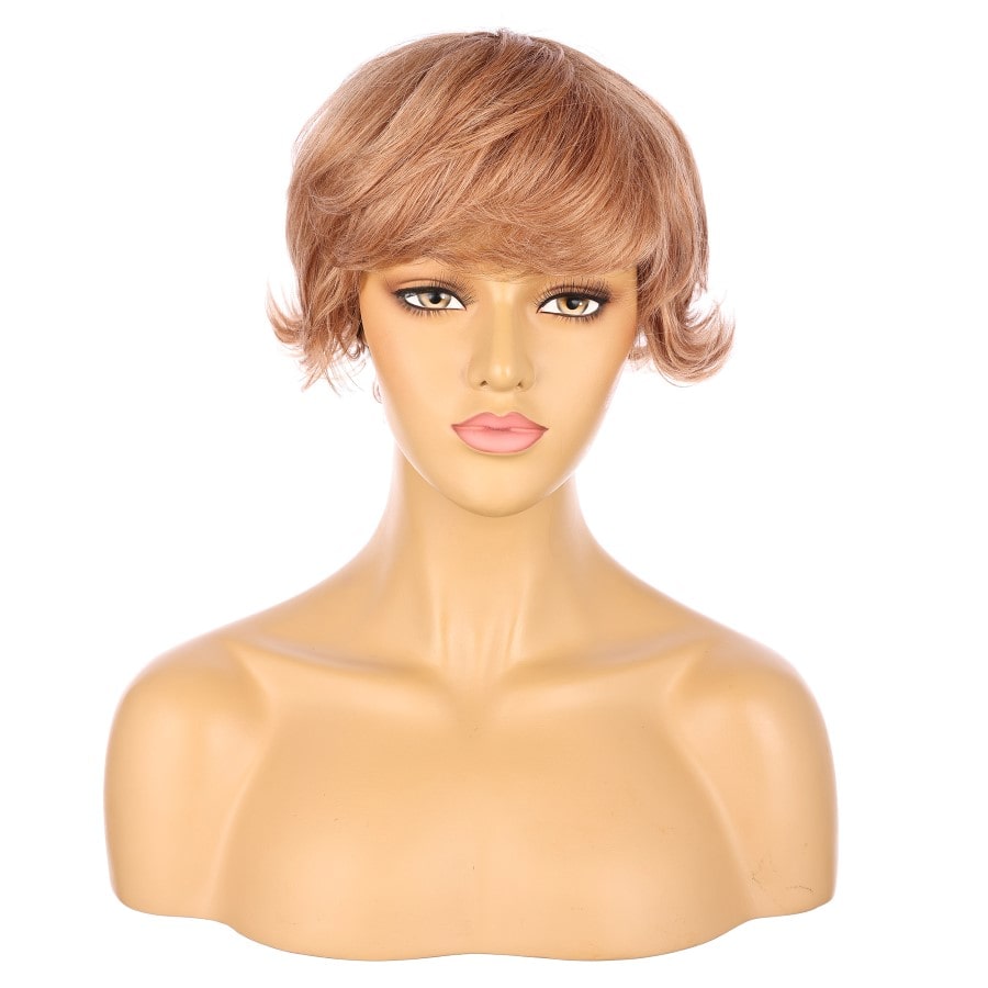 Perruque courte blonde cuivrée de 10 pouces, cheveux humains Remy avec frange # 10-3