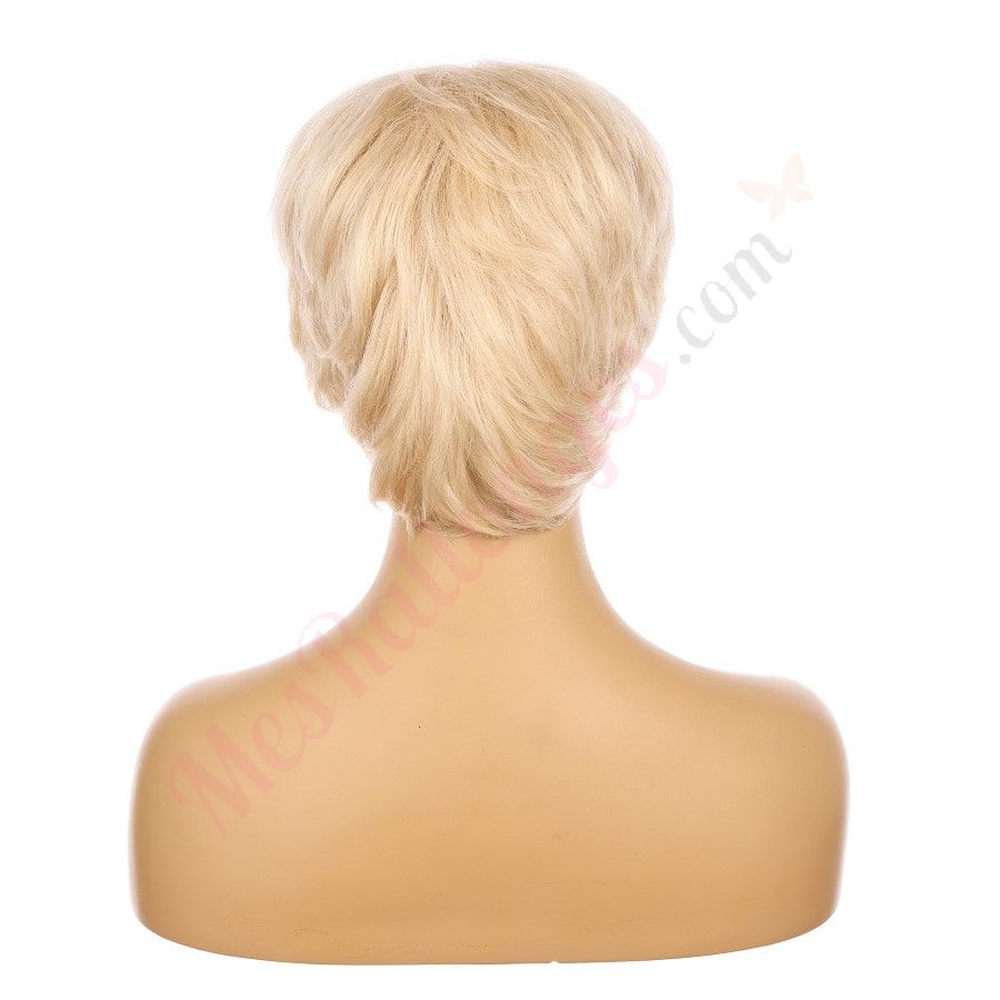 Perruque courte blonde décolorée de 10 pouces, cheveux humains Remy de 10 pouces avec bang # TD-068-14