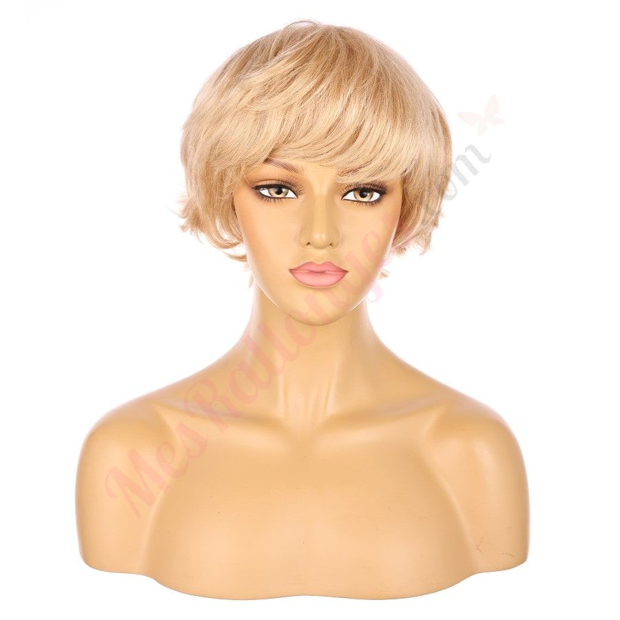 Peluca corta rubia clara de 10 pulgadas, cabello humano Remy de 10 pulgadas con flequillo n.º 4-1