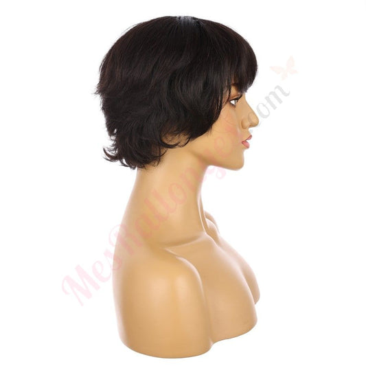 Perruque courte brune noire de 10 pouces, cheveux humains Remy avec frange, # TD-044