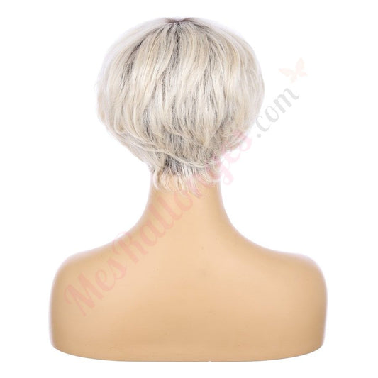 10" Rooted Icy Blonde Short Wig 10 inch Remy Human Hair with bang # TD-Z086