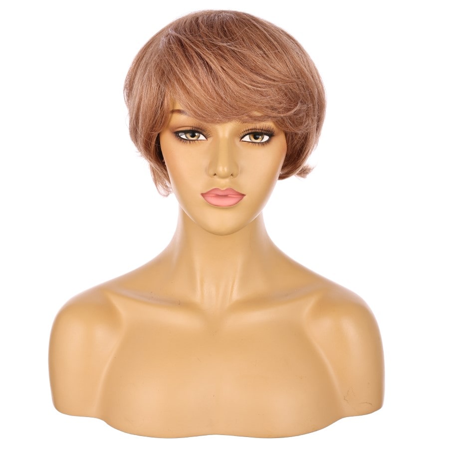 Perruque courte marron miel 10 pouces, cheveux humains Remy avec frange #2-3