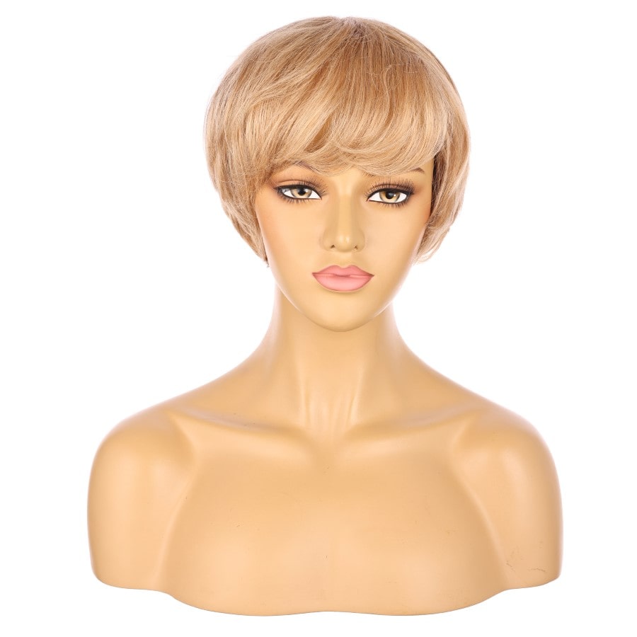 Peluca corta de 10" de color rubio fresa, cabello humano Remy de 10 pulgadas con flequillo # numh1912061