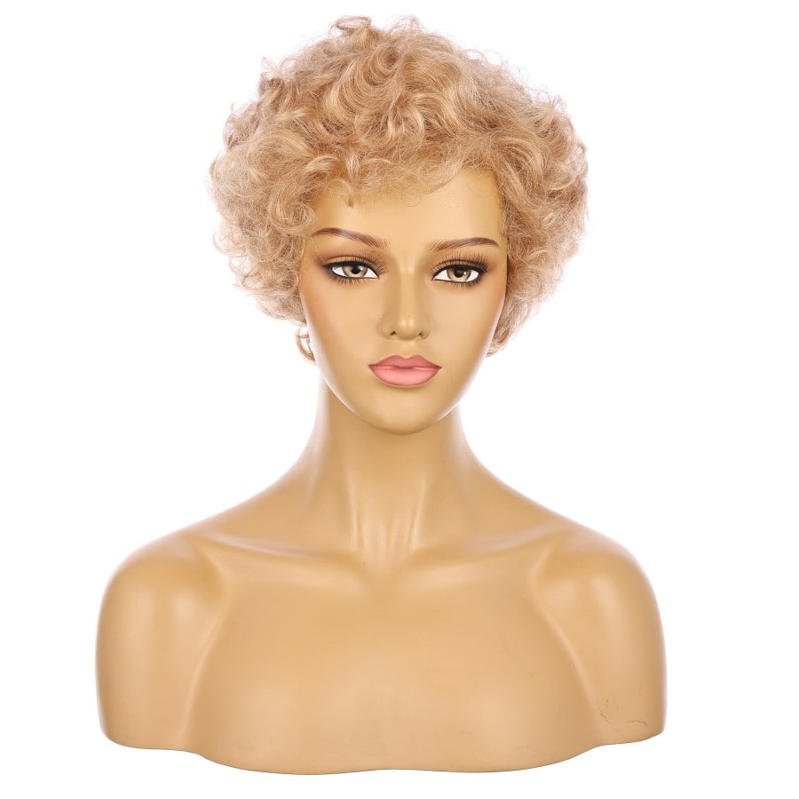 Perruque courte blonde claire de 10 pouces, cheveux humains Remy de 10 pouces avec frange # 3-3