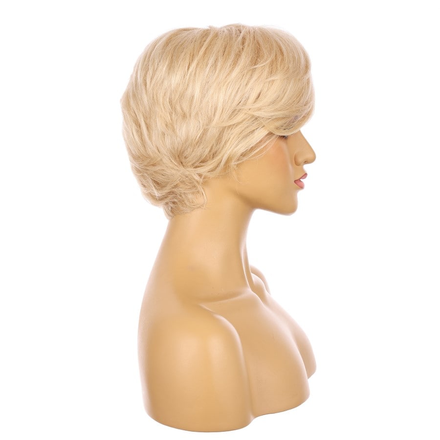 Perruque courte blonde décolorée de 10 pouces, cheveux humains Remy de 10 pouces avec bang # TD-068-14