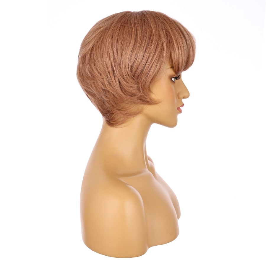 Perruque courte marron doré de 10 pouces, cheveux humains Remy avec frange, 10 pouces, # numh1912050