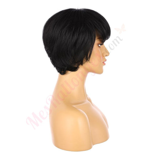 10" Jet Black Short Wig 10 inch Remy Human Hair with bang # 14-2
