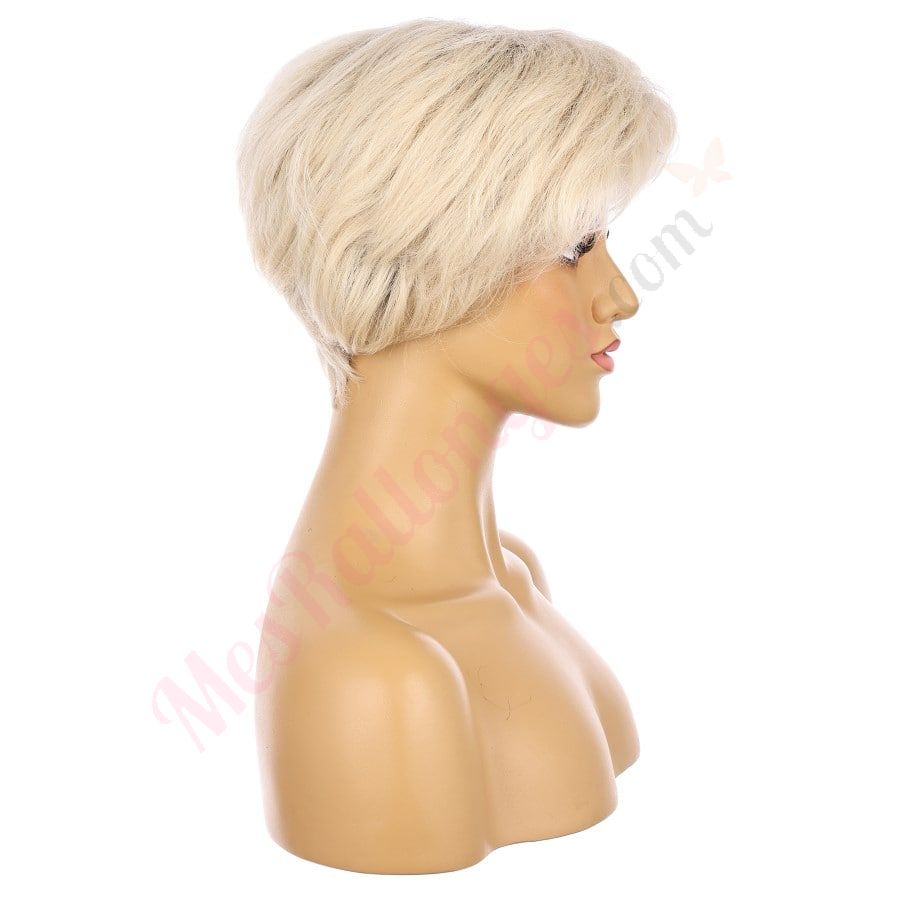 Peluca corta de 10" de color rubio ceniza con raíces, cabello humano Remy de 10 pulgadas con flequillo, n.° TD-Z088