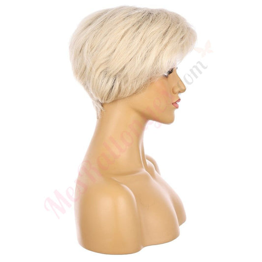 10" Rooted Ash Blond Short Wig 10 inch Remy Human Hair with bang # TD-Z088