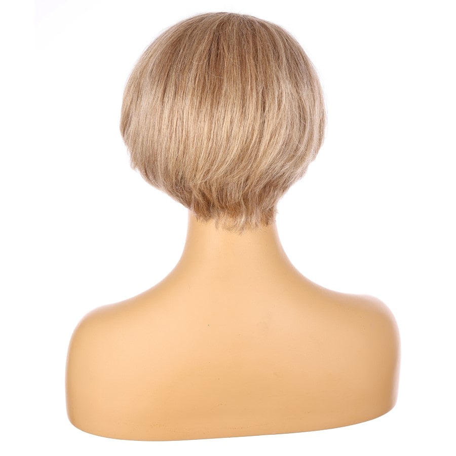 Perruque courte blonde dorée foncée douce de 10 pouces 10 pouces de cheveux humains Remy avec bang # 13-3