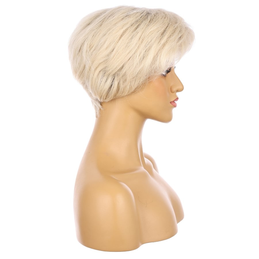 Peluca corta de 10" de color rubio ceniza con raíces, cabello humano Remy de 10 pulgadas con flequillo, n.° TD-Z088