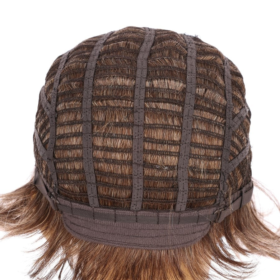 Perruque courte à reflets bruns et blonds de 10 pouces, cheveux humains Remy avec frange, 10 pouces, # TD-052